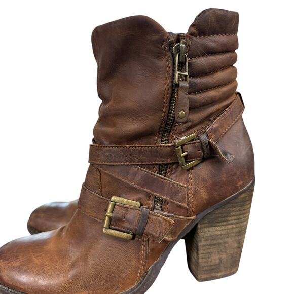 Steve Madden Raleighh Cognac Leather High Chunky Heel Boots Booties Shoes sz 8 - Picture 8 of 16